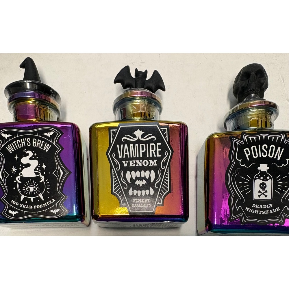 Halloween Iridescent Potion Bottles Set of‎ 3 Witch Vampire Poison Decor Jars